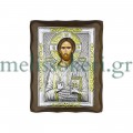 Ιησούς Χριστός Ευλογών-Εικόνα με Καφέ χρώμα ξύλο με Μέταλλο  ΞΥΛΟ & ΜΕΤΑΛΛΟ
