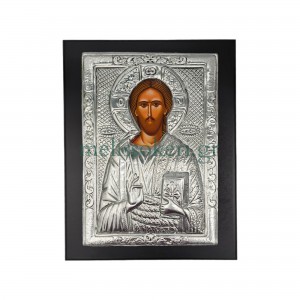 Ιησούς Χριστός Ευλογών-Εικόνα με Μαύρο χρώμα ξύλο με Μέταλλο  ΞΥΛΟ & ΜΕΤΑΛΛΟ