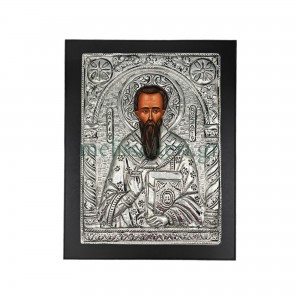 Αγιος Βασιλειος-Εικόνα με Μαύρο χρώμα ξύλο με Μέταλλο ΞΥΛΟ & ΜΕΤΑΛΛΟ